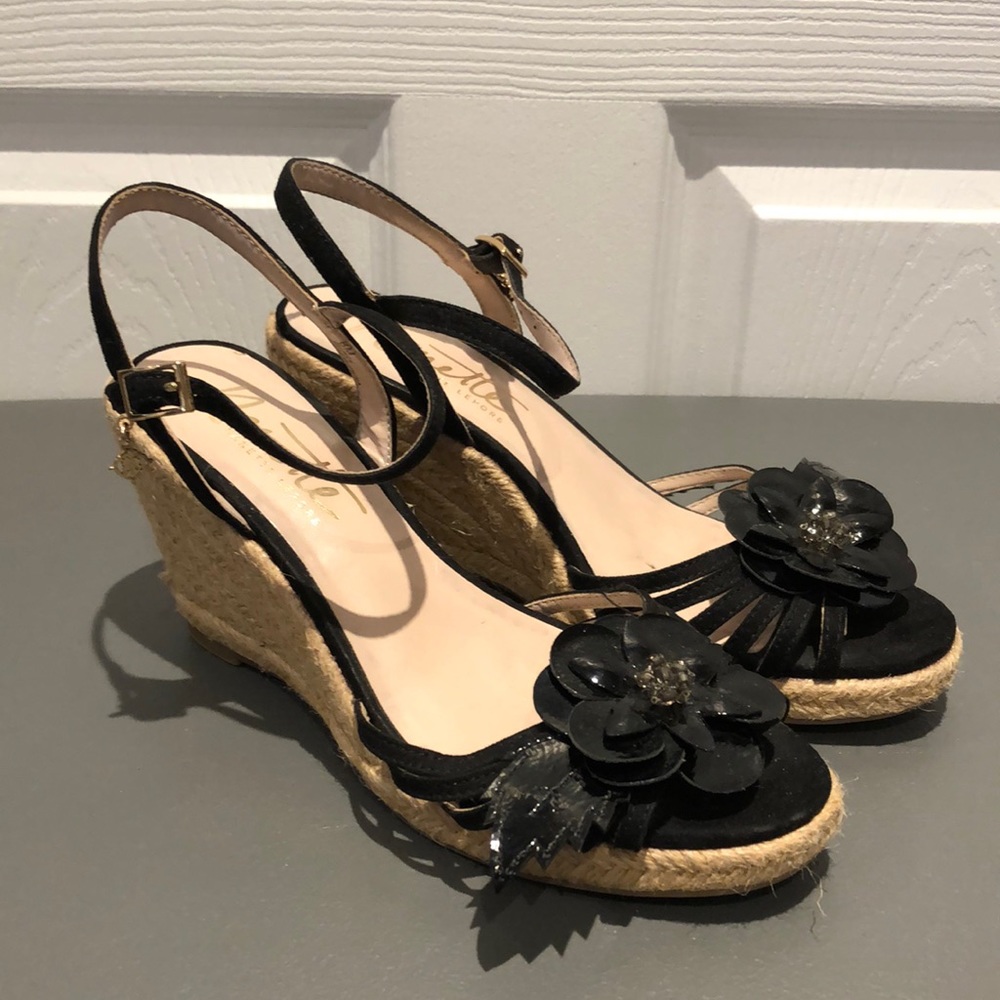 Nanette Lepore | EUC Black Espadrille Wedges with Flower Detail